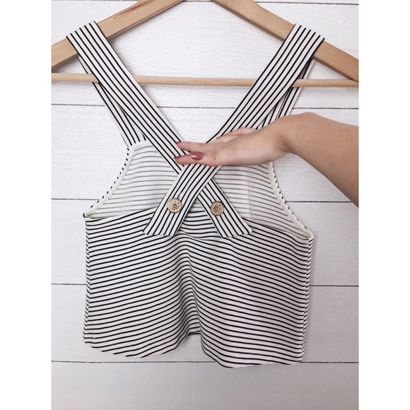 Zara | Blue Striped Criss Cross Button Tank Top - Picture 5 of 6